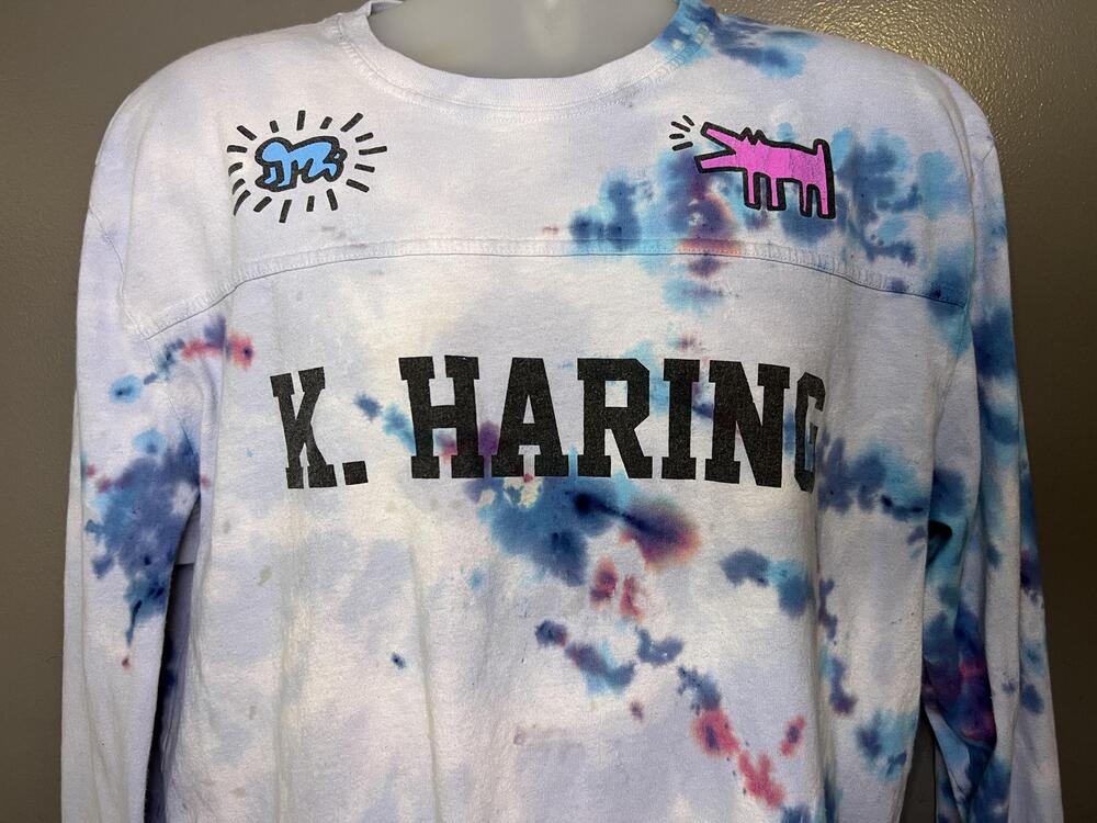 Keith Haring Long Sleeve Tee Mens Large Multicolor Tie Dye Art Graphic